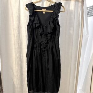 Elegant Navy Blue Ruffled V-Neck Dress